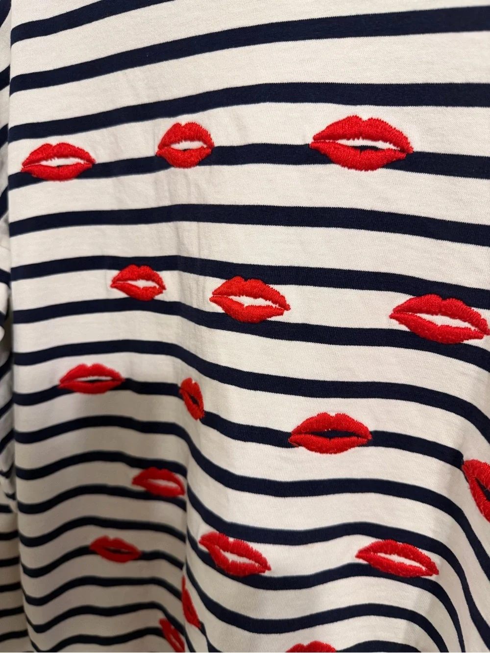 J.Crew Striped Lip Print Long Sleeve Tee Shirt Top Small